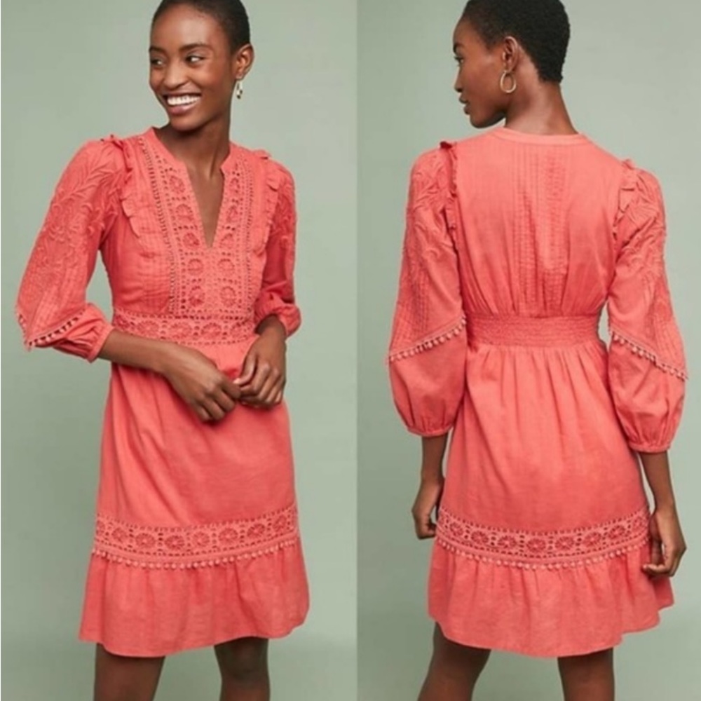 Anthropologie Akemi + Kin coral ruffle dress s small NWT